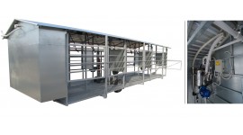 Mobile milking parlour MOOTECH-6 with receiving jar and equipment cabinet