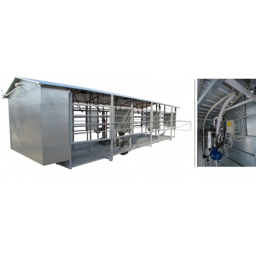 Mobile milking parlour MOOTECH-6 with receiving jar and equipment cabinet