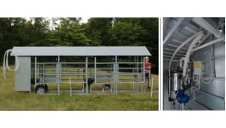 Mobile milking parlour MOOTECH-4 with receiving jar and equipment cabinet