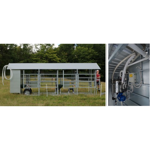 Mobile milking parlour MOOTECH-4 with receiving jar and equipment cabinet